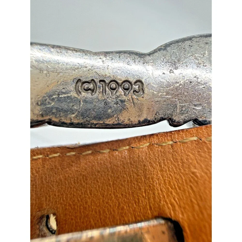 Onyx by Brighton Leather Belt Size 28 Brown 1993 Western 19809 Ornate‎ Buckle
